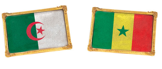 Final of Algeria vs Senegal flags painted in frame photo for sport soccer Africa cup 2019...
