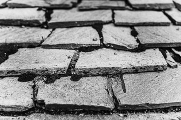 Pattern of rectangular stony pathway slabs