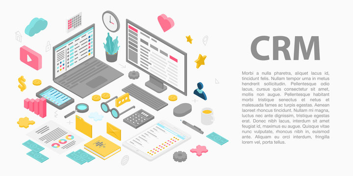 Customer relationship management concept banner. Isometric illustration of customer relationship management vector concept banner for web design