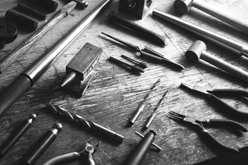 Antique tools for making rings, detail of antique jewelery