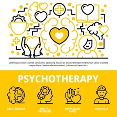 Psychotherapy concept background. Outline illustration of psychotherapy vector concept background for web design