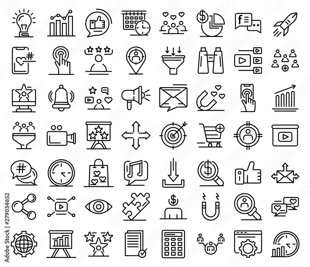 Poster smm icons set. outline set of smm vector icons for web design isolated on white background
