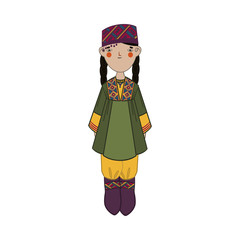 Cute girl with black long hair in national uzbekistan clothes