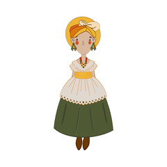 Cute blonde england woman with jewelry and long big dress