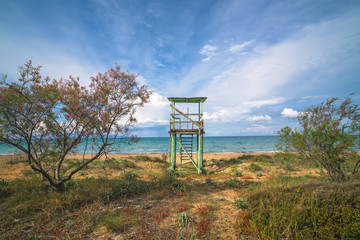 Fototapeta na wymiar Lifeguard lookout on the Tsilivi Beach