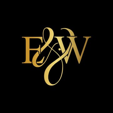 E & W / EW logo initial vector mark. Initial letter E & W EW luxury art vector mark logo, gold color on black background.