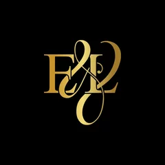 Fotobehang E & L / EL logo initial vector mark. Initial letter E & L EL luxury art vector mark logo, gold color on black background. © ZafieraStudio