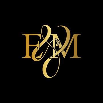 E & M / EM logo initial vector mark. Initial letter E & M EM luxury art vector mark logo, gold color on black background.