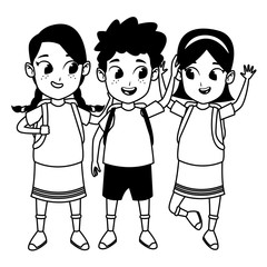 childhood cute school students cartoon in black and white