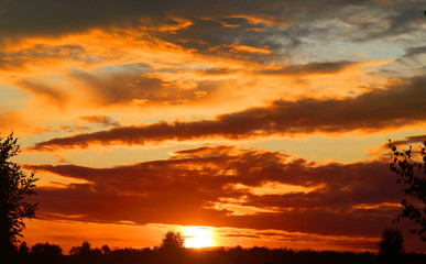 Beautiful sunset photographed close up against the sky