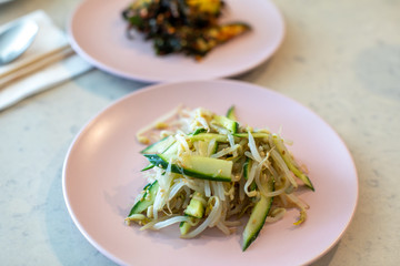 Seasoned mung bean sprouts and cucumber, Korean food