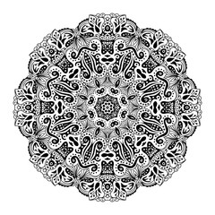 Mandala. Ethnic decorative round element. Hand drawn lacy pattern. Islam, Arabic, Indian, ottoman motifs Boho style
