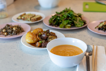 Banchan, side dishes served along with cooked rice, Korean food