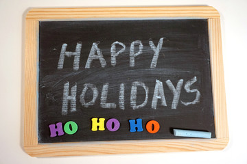 Happy Holidays message on chalkboard
