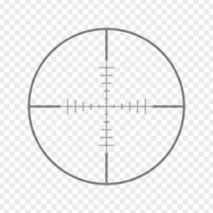 Sniper rifle aim isolated on transparent background. Crosshair target choose destination icon. Aim shoot focus cursor. Bullseye mark targeting. Game aiming sight dot pointer. Vector illustration