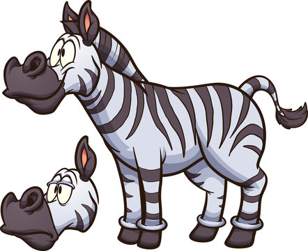 Cartoon zebra standing with two different expressions. Vector illustration with simple gradients. Some elements on separate layers. 
