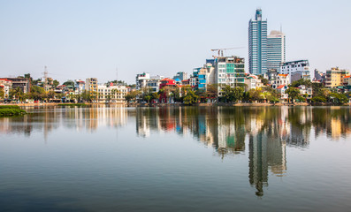Fototapeta na wymiar West Lake view and Hanoi cityscape, Vietnam