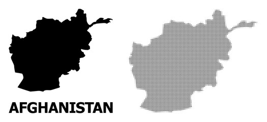 Vector Halftone Mosaic and Solid Map of Afghanistan