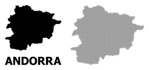 Vector Halftone Pattern and Solid Map of Andorra