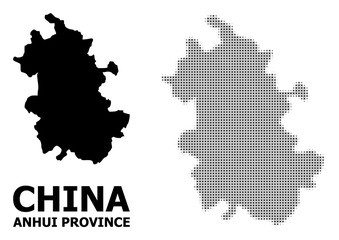 Obraz premium Vector Halftone Mosaic and Solid Map of Anhui Province