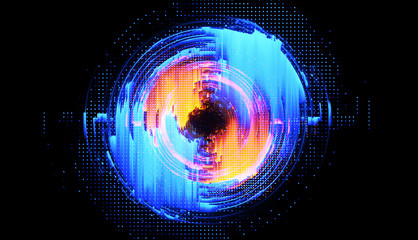 Vivid abstract background. Beautiful design of rotation frame.  .Mystical portal. Bright sphere lens. Rotating lines. Glow ring. .Magic neon ball. Led blurred swirl. Spiral glint lines.