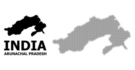 Vector Halftone Pattern and Solid Map of Arunachal Pradesh State