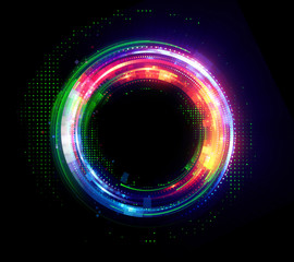 Vivid abstract background. Beautiful design of rotation frame.  .Mystical portal. Bright sphere lens. Rotating lines. Glow ring. .Magic neon ball. Led blurred swirl. Spiral glint lines.