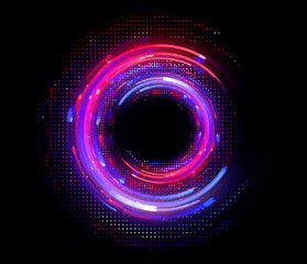 Vivid abstract background. Beautiful design of rotation frame.  .Mystical portal. Bright sphere lens. Rotating lines. Glow ring. .Magic neon ball. Led blurred swirl. Spiral glint lines.