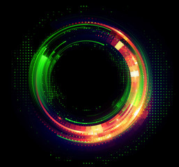 Vivid abstract background. Beautiful design of rotation frame.  .Mystical portal. Bright sphere lens. Rotating lines. Glow ring. .Magic neon ball. Led blurred swirl. Spiral glint lines.