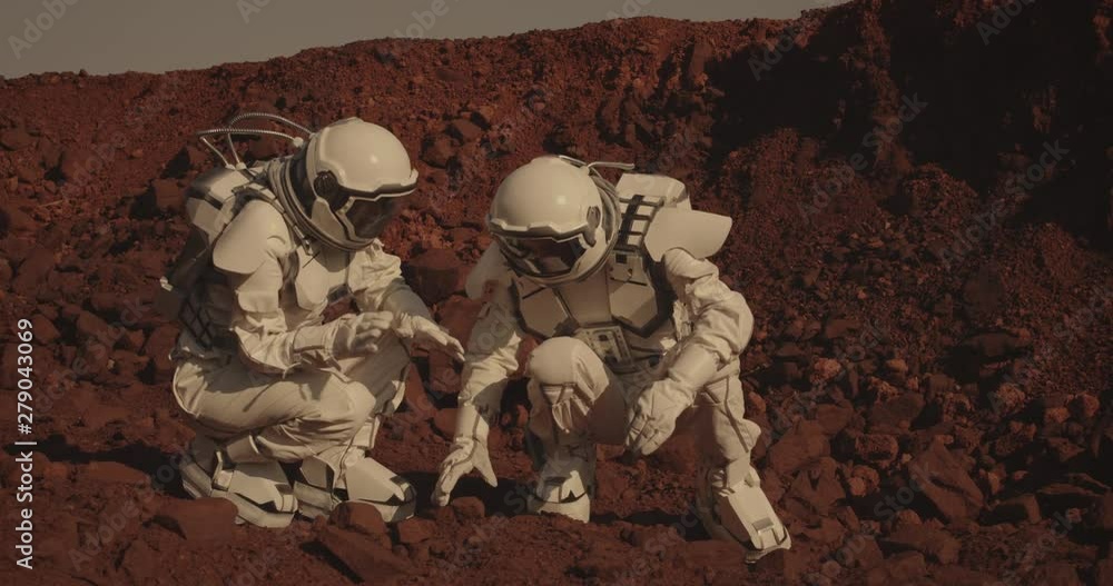 Canvas Prints astronauts collecting rock samples on mars