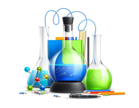 Vector 3d chemical laboratory tubes flask set