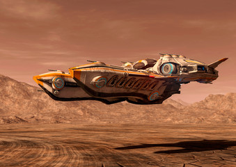 super alien spaceship flying on mars close up © DM7