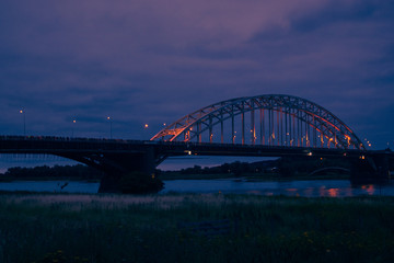 Fototapeta na wymiar The Waalbridge Nijmegen during Night