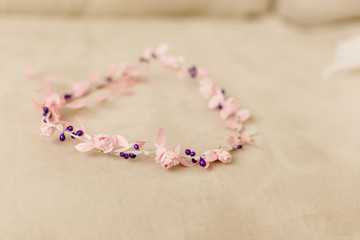 Closeup of the detail of an elegant simple headband.