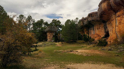 La Ciudad encantada. The enchanted city natural park, group of crapicious forms limestone rocks in Cuenca, Castilla la Macha, Spain. 