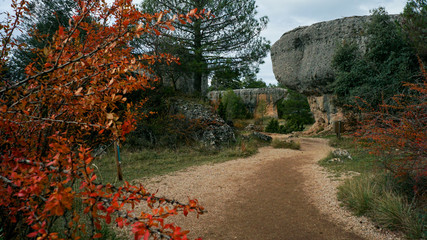 La Ciudad encantada. The enchanted city natural park, group of crapicious forms limestone rocks in Cuenca, Castilla la Macha, Spain. 