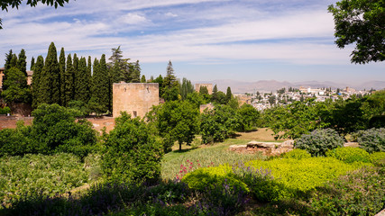 Fototapeta na wymiar Granada - The Gardens of Alhambra palace. May 24, 2019 GRANADA, SPAIN 