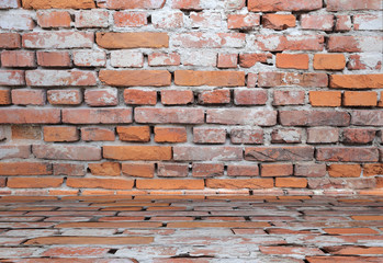 Red brick floor and wall wallpaper background