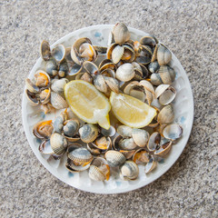 delicious cockles dish with stone background
