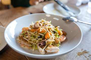 Seafood salad on the table
