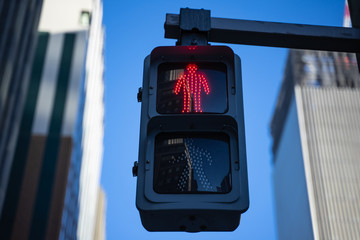 Traffic green light for people, pedestrian and human to stop and wait to cross the street with...