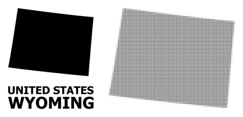 Vector Halftone Pattern and Solid Map of Wyoming State