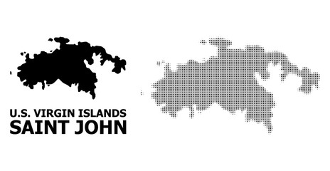 Vector Halftone Pattern and Solid Map of Saint John Island