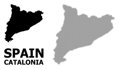 Obraz premium Vector Halftone Mosaic and Solid Map of Catalonia