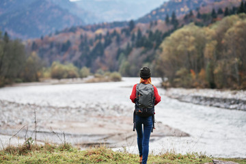 female hiker in the mountains