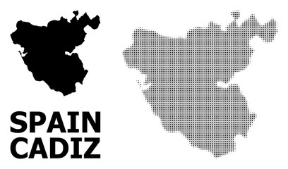 Vector Halftone Pattern and Solid Map of Cadiz Province