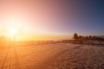 winter landscape during sunset