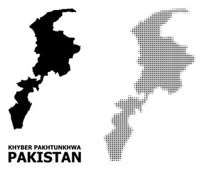 Fototapeta na wymiar Vector Halftone Mosaic and Solid Map of Khyber Pakhtunkhwa Province