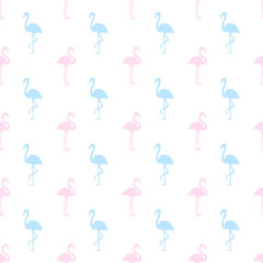 Seamless abstract wallpaper with flamingos. Hand drawn cartoon birds. Print for polygraphy, shirts and textiles. Colored texture. Pattern for your design