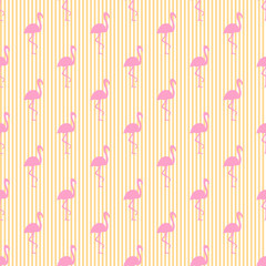 Seamless striped wallpaper with flamingos. Cartoon birds. Print for polygraphy, shirts and textiles. Abstract texture. Pattern for design. Colorful illustration